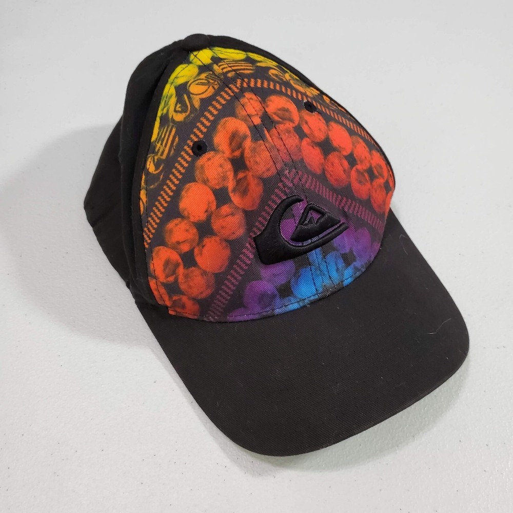 Quiksilver Men Hat OS Black Rainbow Chevron Flexfit Cap Embroidered Logo Beach